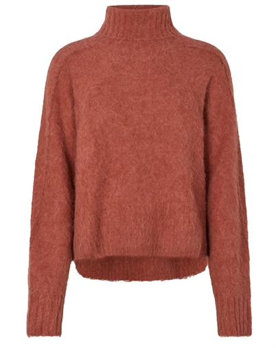 Rabens Saloner - Fluffy Knit Funnel-Neck Sweater - Redwood